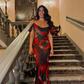Sexy Print Floral Mermaid Spaghetti Strap Chiffon Date Dress Prom Dress Evening Dress Outfits SH3886