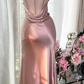Pink Mermaid Spaghetti Strap Simple Satin Tulle Date Dress Evening Dress Wedding Guest Dress SH3435