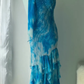 Blue Sheath Spaghetti Straps Beaded Ruffle Chiffon Prom Dress Evening Dress SH1992
