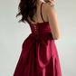 Simple Burgundy A Line Spaghetti Straps Bow Satin Short Prom Dress Homecoming Dress SH6011