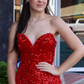 Shiny Red Sequin Mermaid Sweetheart Neck Long Prom Dress Evening Dress with Slit SH6817