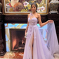Dreamy A Line One Shoulder Corset Appliques Purple Tulle Prom Dress Evening Dress SH2194