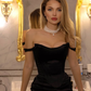 Sexy Black Mermaid Spaghetti Straps Corset Satin Long Prom Dress Party Dress SH6427