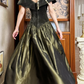 Vintage Olive Green A Line Off the Shoulder Velvet Satin Long Prom Dress SH5173