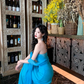 Blue Mermaid Strapless Beaded Chiffon Prom Dress Vacation Dress SH4383