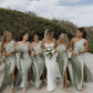 Pretty Sheath One Shoulder Green Satin Bridesmaid Dress Evening Dress with Slit SH3203