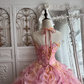 Vintage Pink-Yellow Ball Gown Halter Ruffle Organza Prom Dress Sweet 16 Dress SH5786