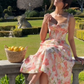 Sweet A Line Straps Corset Print Floral Satin Long Prom Dress Outfits SH1822