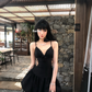 Sexy Black A Line Spaghetti Strap Satin Short Homecoming Dress Outfits SH5833