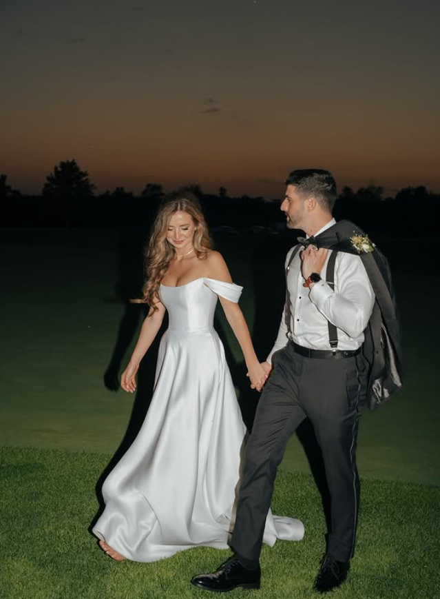 Pretty Elegant A Line Off the Shoulder Satin Long Wedding Dress SH5953