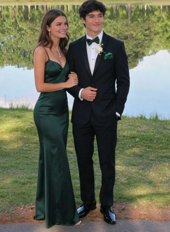 Dark Green New Backless Satin Floor Length Long Prom Dress SH815