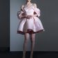 Stunning A Line Off the Shoulder Pink Satin Short Homecoming Dress Birthday Dress SH4156