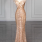 Golden Butterfly Mermaid Strapless Sequin Prom Dress Party Dress SH4076