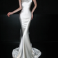 Simple Mermaid Spaghetti Straps White Satin Open Back Long Wedding Dress SH5957
