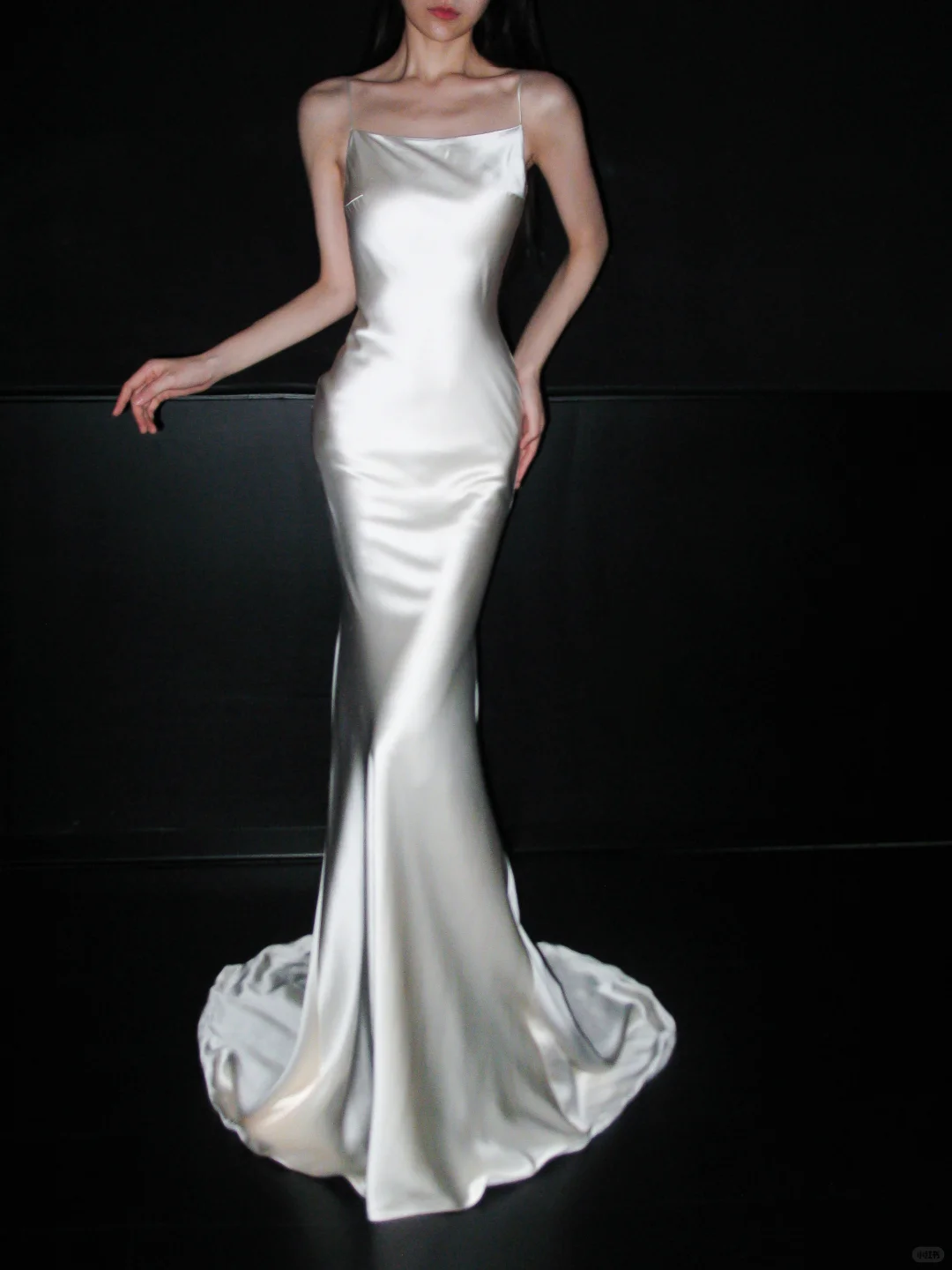 Simple Mermaid Spaghetti Straps White Satin Open Back Long Wedding Dress SH5957