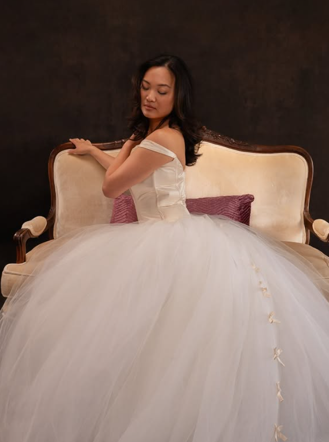 Pretty A Line Off the Shoulder Corset Tulle Satin Long Wedding Dress SH6094