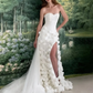 Charming Pink Strapless High Slit Flower Prom Dress SH717
