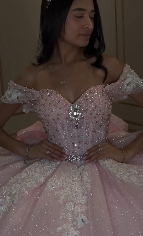 Black and Pink Tulle with Flowers Off Shoulder Party Dress, Tulle Sweet 16 Dress