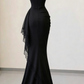 Elegant Black Mermaid Straps Pleated Chiffon Prom Dress Evening Dress SH5498