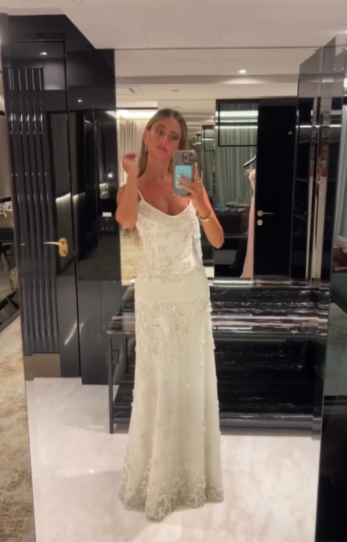 Exquisite A Line Spaghetti Strap Pearl Beaded White Tulle Prom Dress Wedding Guest Dress SH4721