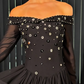 High-class Black A Line Long Sleeve Beaded Chiffon Prom Dress Evening Dress SH6754