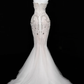 Charming Mermaid Strapless Rhinestone White Tulle Long Prom Dress SH3244