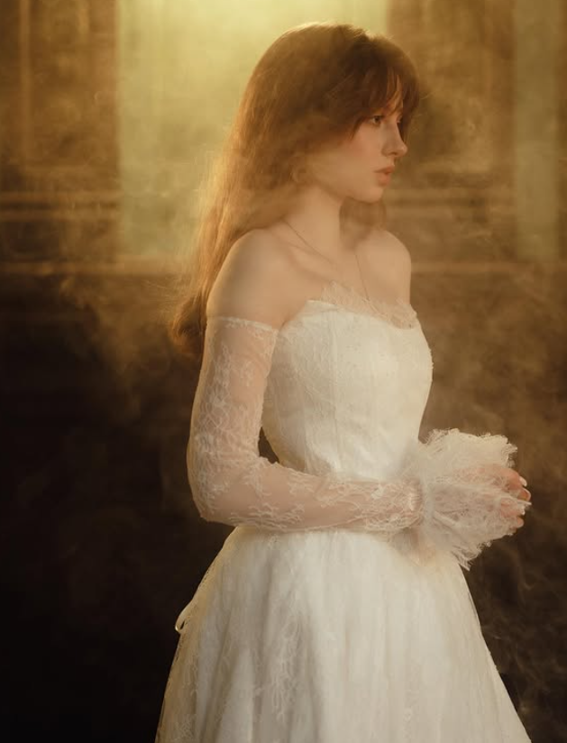 Elegant White A Line Long Sleeve Lace Long Train Prom Dress Evening Dress SH6698