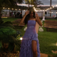 Lilac A Line Strapless Ruffle Chiffon Prom Dress Wedding Guest Dress with Slit SH6018