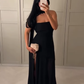 White Flowy Simple A Line Strapless Satin Chiffon Prom Dress Formal Dress with Slit SH3746