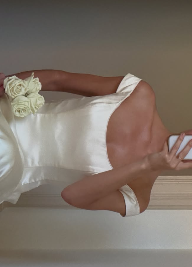 Vintage Simple High-class A Line Strap White Satin Wedding Dress SH8467