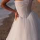 Flowy A Line Strapless Corset White Tulle Long Wedding Dress SH6194