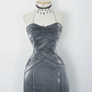 Retro A Line Spaghetti Strap Grey Beaded Satin Long Evening Dress Party Dress SH3169