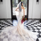 Charming Mermaid Sweetheart Neck 3D Floral Tulle Long Train Wedding Dress SH6990
