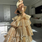 Luxurious Gold Strapless Pleated Irregular Neck Layered Prom Dress Ball Gown Quinceañera Party Dress SH1016