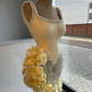 Stunning Sheath Straps Beaded Yellow Satin Tulle Short Homecoming Dress Cocktail Dress SH3194