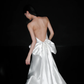 Modern Mermaid Halter White Satin Bow Knot Long Wedding Dress SH8929