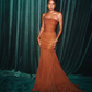 Brown Chiffon Strapless Sleeveless Long Prom Dress With Pleated And Train SH8544