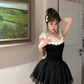 Cute A Line Straps White Floral Black Tulle Short Homecoming Dress Outfits SH5824