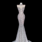 Exquisite Dreamy Mermaid Beaded Pearl Sequin White Tulle Prom Dress Party Dress with Slit SH3492