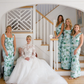 Green Print Floral Sheath V Neck Satin Long Bridesmaid Dress SH6306