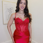 Sexy Red Mermiad Straps Appliques Satin Prom Dress Evening Dress SH6646
