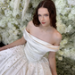 Pretty Ball Gown Off the Shoulder Exquisite Pearl Rhinestone Satin Wedding Dress SH5277