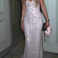 Stunning Light Pink Sheath Exquisite Beaded Satin Long Prom Dress Party Dress SH5319