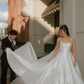 Charming A Line Spaghetti Strap White Satin Long Wedding Dress SH5955