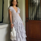 Light Purple A Line V Neck Layered Chiffon Long Prom Dress Outfits SH5494