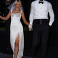 Elegant Sheath Spaghetti Strap White Lace Satin Long Prom Dress Wedding Dress SH4820