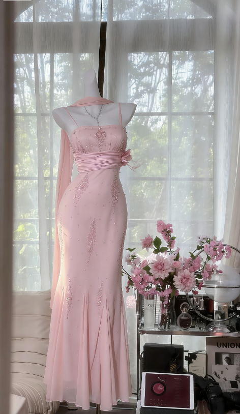 Fairy Red Mermaid Beaded Lace Chiffon Long Graduation Prom Dress SH5345