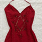 Vintage Mermaid Spaghetti Strap Sequin Beaded Red Chiffon Evening Dress Party Dress SH2690