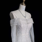 Silver Sequin A Line Long Sleeve White Tulle Wedding Dress Prom Dress SH4113