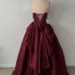 Burgundy Vintage A Line Halter Beaded Satin Long Prom Dress SH5151
